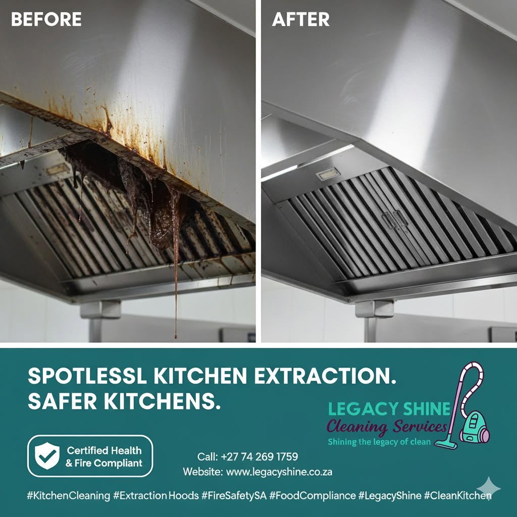 Legacy Shine kitchen extraction before-and-after compliance flyer